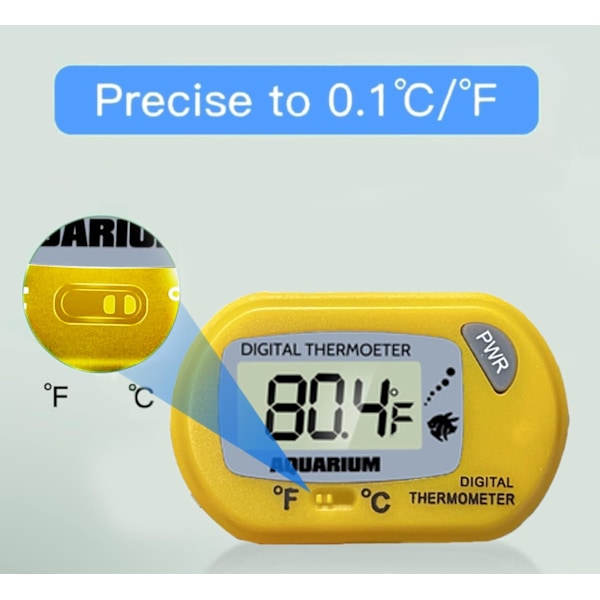 Akvariumtermometer - LCD Digital Akvariumtermometer med Sugkopp og Neddykkbar Sonde for Akvarium, Terrarium yellow 1pcs