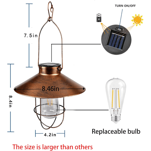 Solcellslampa för utomhus, hängande, metall, sollampa (Brushed Copper)