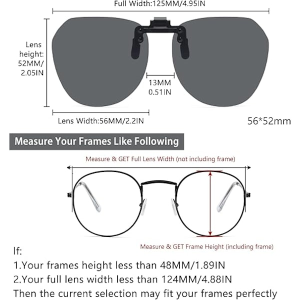 Clip-on solbriller - Polariseret Clip-on solbriller over briller Unisex, Rimless Polariseret Flip up sol A