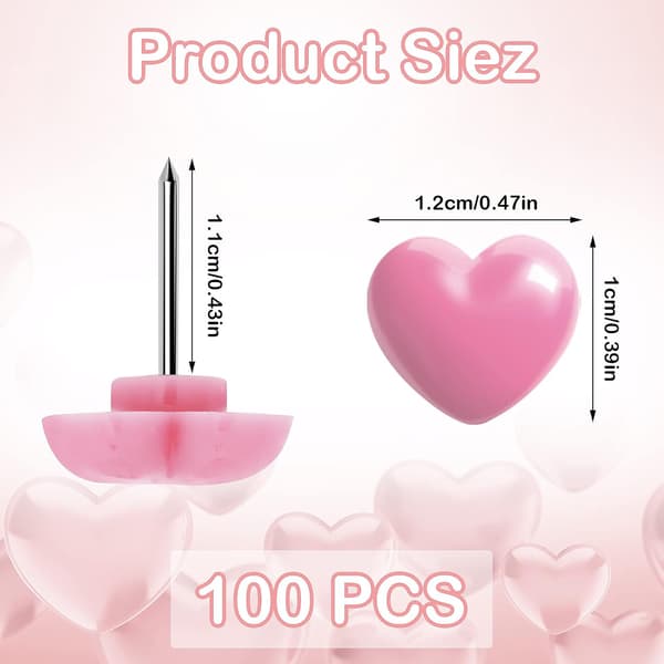 (Rosa) 2 bokser, 100 stk veggtrykknapper, 0,47 tommer dekorative hjerteformer