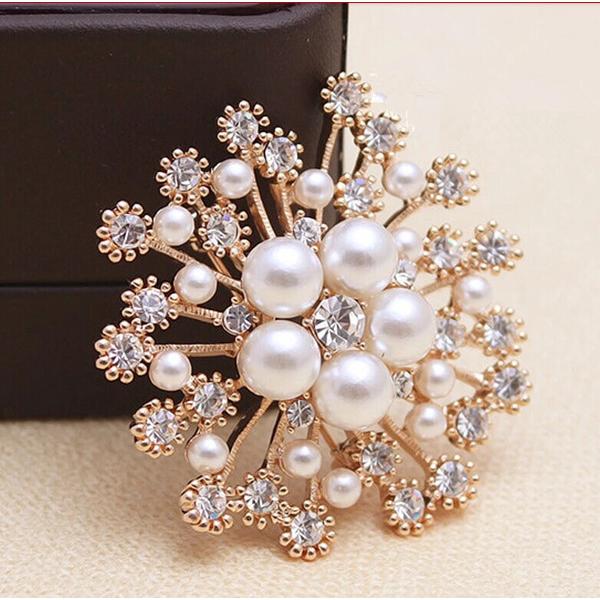 Kvindes Bryllups Corsage Klar Krystal Simuleret Perle Elegant Blomst Blad B
