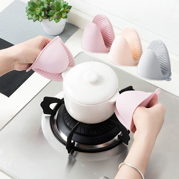2 Par Silicone Handsker, Grå Dobbelt Greb, til Gryder og Pander, Mikrobølgeovnshandsker, Varmebestandige Handsker, til Køkken Grill O