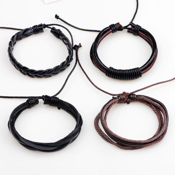 Armbandset för män - Pärlor, Läder, Flätat Rep, Flerskikts F