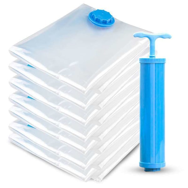 7-pack 50*60CM Vakuumförpackningsset för kläder, 7*XL Återanvändbara Vakuumförvaringsväskor + 1 Pump, Kompressionsväska för Resor T