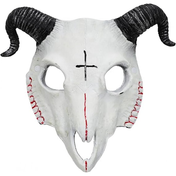 Gotisk Gedehoved Kraniemaske (Hvid) Ram Horn Animal Skull Kostumemaske Cosplay Halloween Dekor Rekvisit