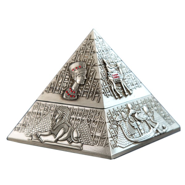 Vintage egyptiläistyylinen metallipyramidi-tuhkakuppi (hopea), jossa Weathe