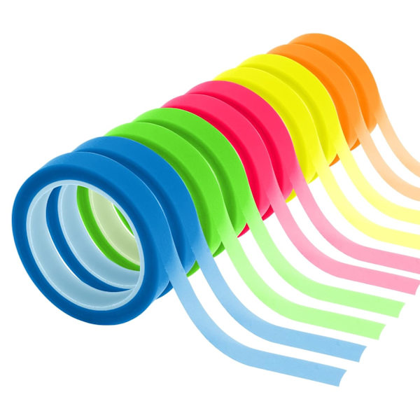 10 ruller af blank tape transparent markering klistermærker aftagelig fluorescerende farve etiket