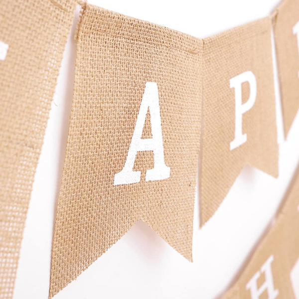 Pellavainen Hyvää syntymäpäivää, Burlap-banneri, Hyvää syntymäpäivää -banneri, Syntymä