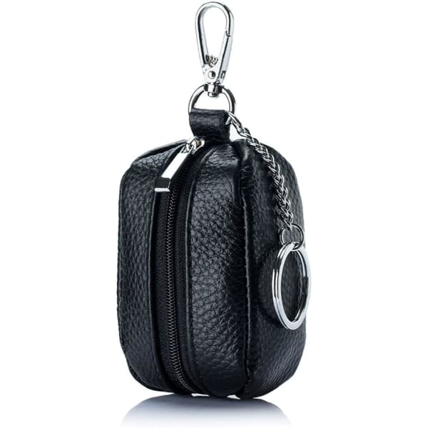 (Black) Cowhide Car Key Case, Large Capacity Zipper Car Key Case,