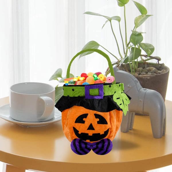 Den sorte kat - Diameter 16 cm Højde 25 cm (med hånd) Halloween slikpose græskar iført sort hat，Ha