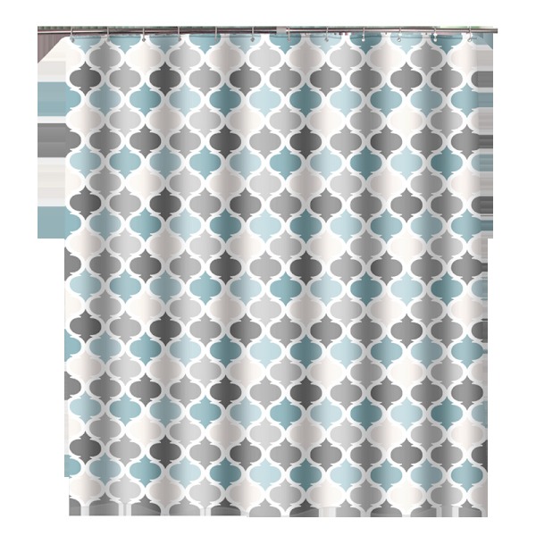 180 x 180 cm Blå og grå mønstret polyester bruseforhæng til badeværelse - modstandsdygtig over for skimmel og meldug