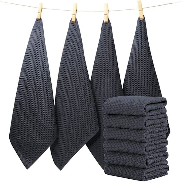 Set med 6 mörka grå kökshanddukar, set med bomulls-tehanddukar Torchons 33x33 cm