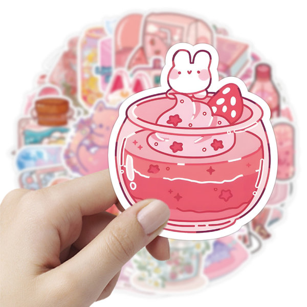 Tegneserie Big Pink World Stickers, 52 vandtætte stickers til Køleskab