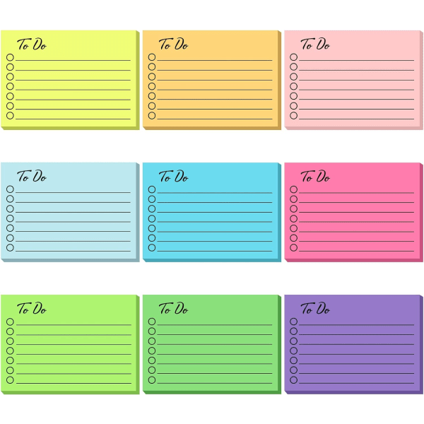 9 pakker super sticky notes, 90 x 76mm fargerike sticky notes, 720