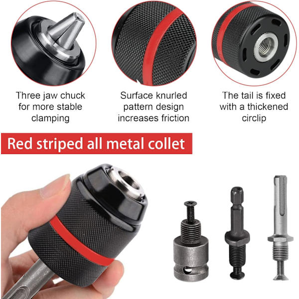 Borrchuck 1,5-13 mm, 1/2\" 20UNF gänga, snabbchuckadapter, med SDS Plus, 1/4 HEX och Impac