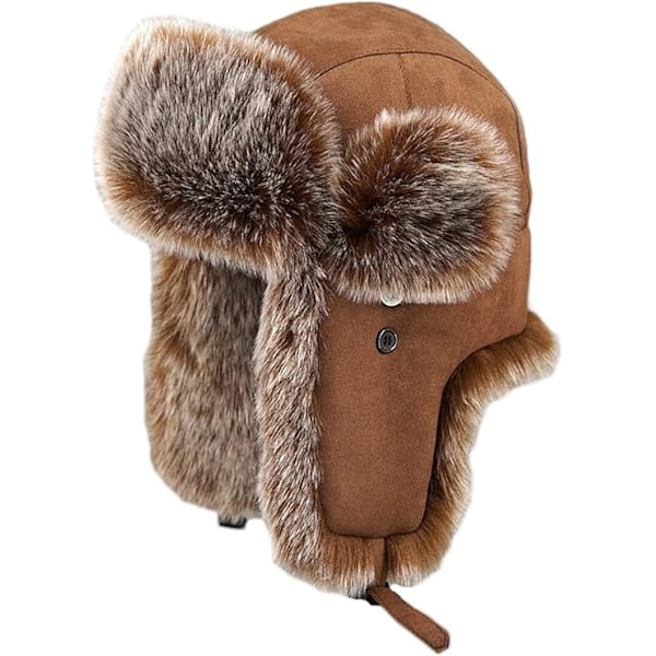 Unisex Suede Faux Fur Trapper Hat Varm Anti Vind Russisk Jagthat