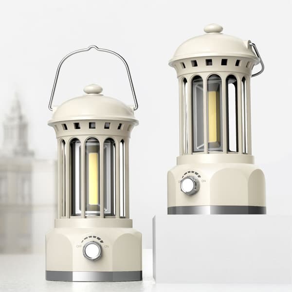 Beige LED Camping Lanterne, Sæt af 2 Retro Drevne Campinglamper G