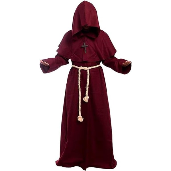 Röd Storlek:XXL Cosplay Robes Priest Friar Hooded medeltida munk Rena