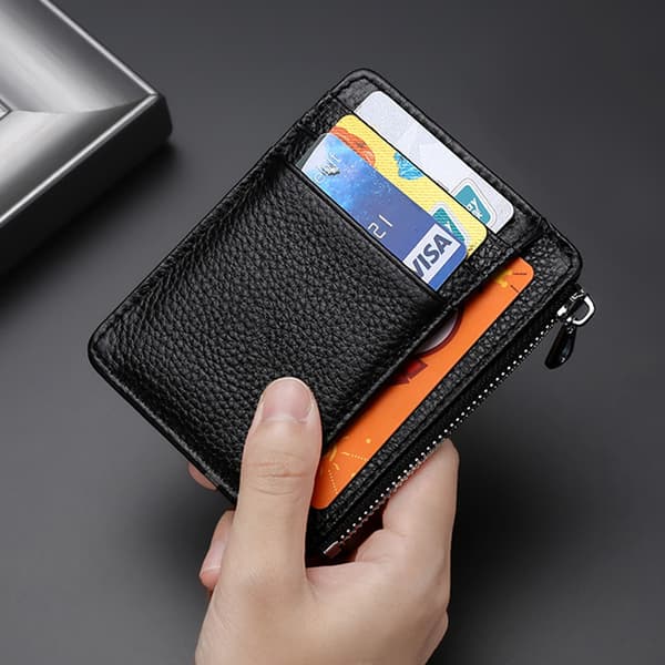 (svart+kaffe) Slim Card Holder Wallet RFID Blocking Leather Zipp