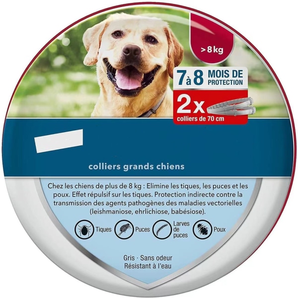 Dog – Anti-loppe- og anti-flåtthalsbånd for store hunder – 8KG og Mor