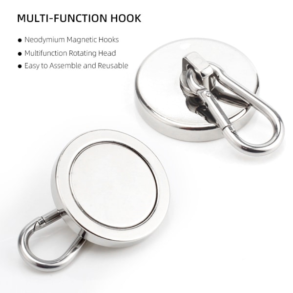 3-pack 100lb Tungt Neodym Magnetiska Krokar med Snurrkarbinhake, Magnet med Hängande Krok för Kylskåp, Kök S