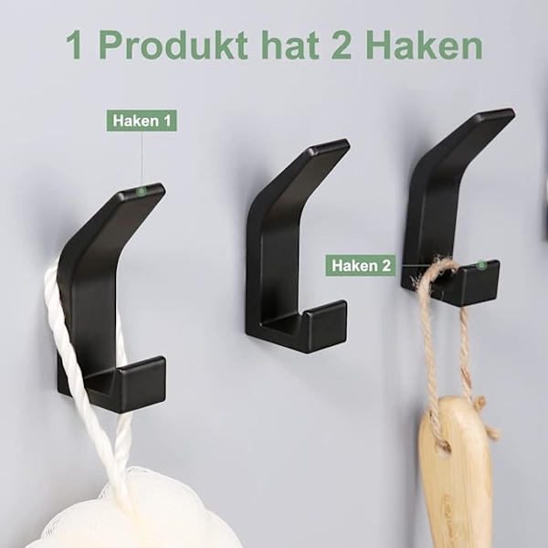 6 stycken självhäftande krokar, dubbelkrok badrums handdukshållare F