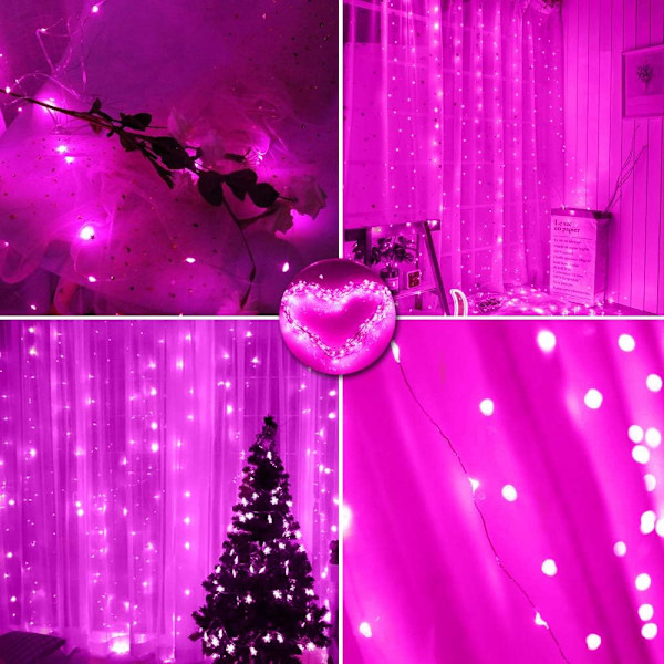 9,8ft 300 LED Gardinlys Julelys (Pink)