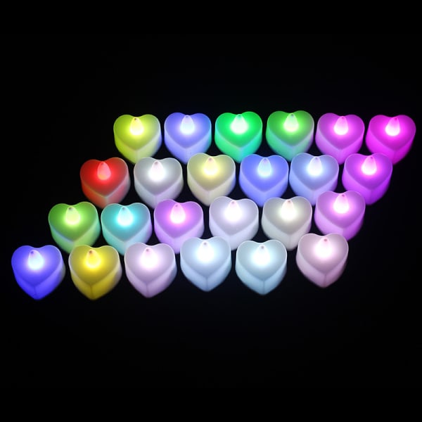 24pcs Flameless Candles Heart Shape Tealight LED Electronic Candle Lamp Bat