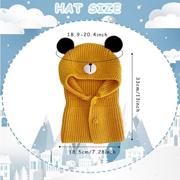 Balaclava-mössa för barn - Gul, vinteröronmuffar för pojke och flicka, mössa utan brätte, varm bomullsbeanie Yellow