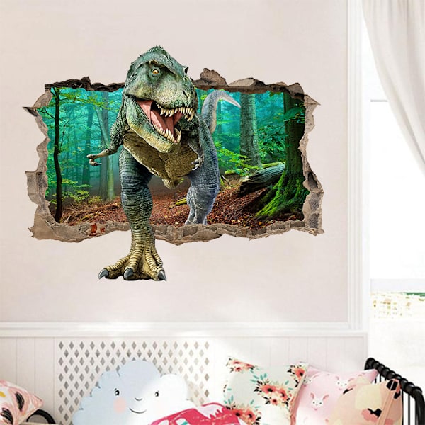 En bit 50×70CM 3D trasig vägg dinosaurie väggdekaler sovrum vardagsrum barnrum självhäftande avtagbar
