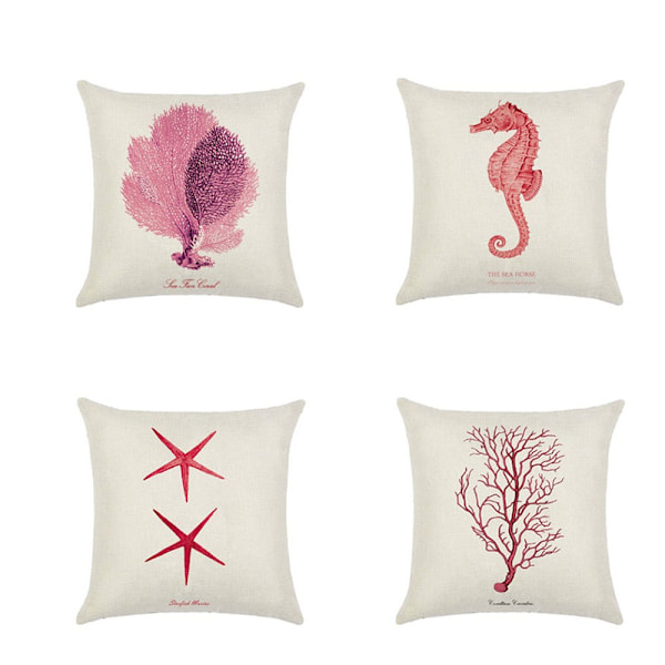 (Röd) Set med 4 - Polyester Linne Kuddfodral Bil Kuddeöverdrag för Soffa Säng Heminredning Set, 45 x 45 cm (Stjärnfi