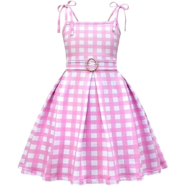 (5-6 år)Piges lyserøde prinsessekjole - Plaid Fancy Dress Up Hall