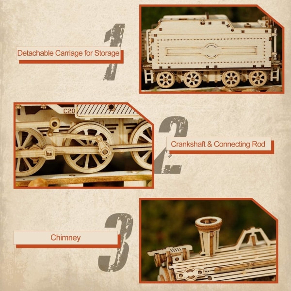 3D-trepuslesett i tre - Modell av damplokomotiv for voksne - Steam Lo
