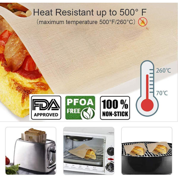 6-pak gjenbrukbare toastposer, perfekt for grillede ostesmørbrød