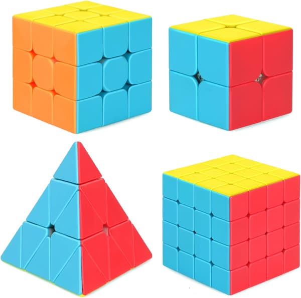 Sæt med 4 magiske terninger - Inkluderer 3x3, 2x2 terning, pyramide terning - Glat puslespil terning samling til K