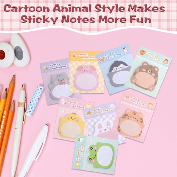 Mini Sticky Notes 640 Ark Animal Sticky Notes, Farverige Stick