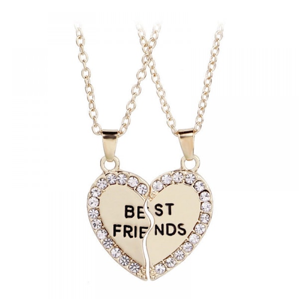 Parhaat ystävät kultaiset kaulakorut 2 tytölle Teini ruostumaton teräs Rhinestone Matching Heart Puzzle Kaulakoru