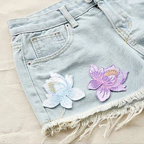 DIY Broderi Lotusblomma Stryk-på Patch Blå Patch Broderad A