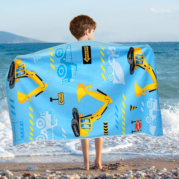 Lastbil Barn Strandhandduk - 70 x 150cm Lastbil Sandfria Handdukar för Pojkar Bad Pool Camping Resa Handduk Q