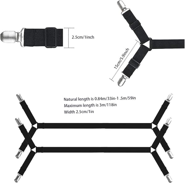 2 stk. Sorte justerbare elastiske trekantstropper, justerbar Lon