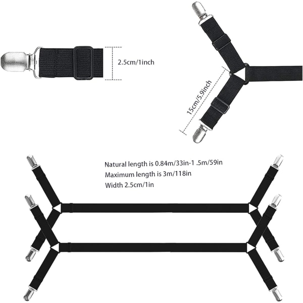 2 stk. Svarte justerbare elastiske trekantstropper, justerbar Lon