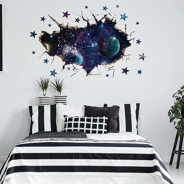 3D Blå Kosmiska Galaxväggdekaler, Trasig Vägg Planet Universum