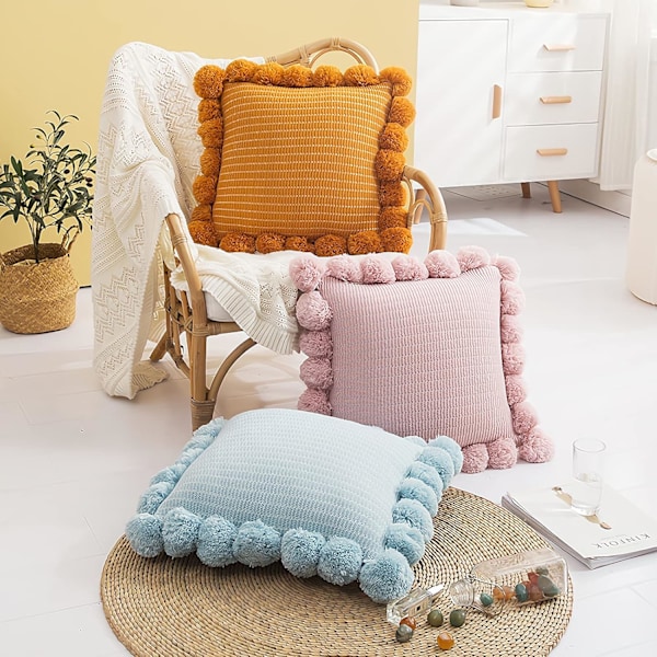 (Grønn, 45x45cm) Dekorativt putetrekk i bohemstil med håndbroderi, egnet for sovesofa, soverom, sofa