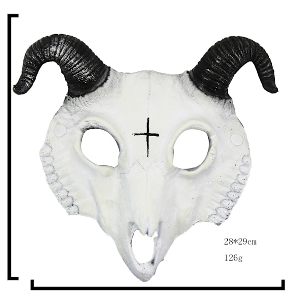 Gotisk Gedehoved Kraniemaske (Hvid) Ram Horn Animal Skull Kostumemaske Cosplay Halloween Dekor Rekvisit