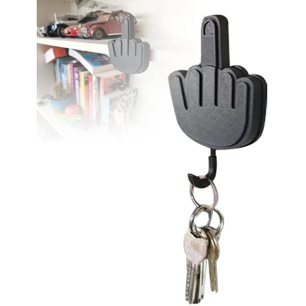 Svart Midtfinger Nøkkelholder/Selvklebende Morsom Gaveidé T