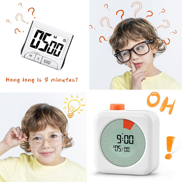 Digitalt visuelt ur, Time Timer med nedtælling, alarm, ur, 60 minutters stopur, til madlavning, børn og voksne, S