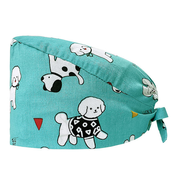 4 stk. Myke trykte luer Scrub Bouffant Bomull Turban Lue Justerbar