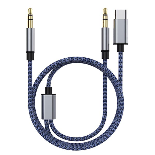 Flätat nylon USB C & 3,5 mm jack till 3,5 mm jack ljudadapter Aux-kabel
