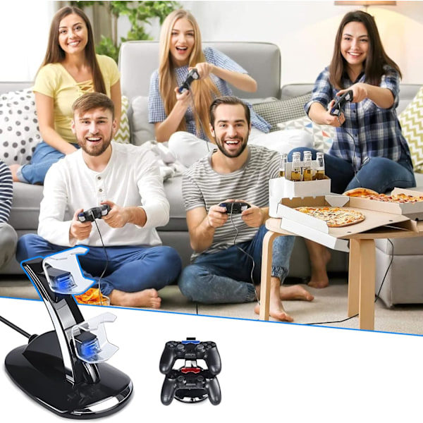 PS4-kontrollerladdare, dubbel USB-snabbladdningskonsol med LED-indikator för Playstation