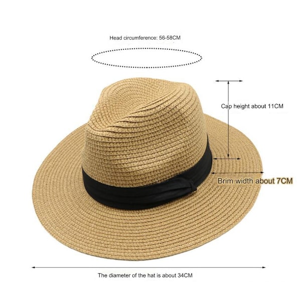 Kvinnor Män Halmhatt Panamahatt Sommar Bred Brätte Solhatt Anti-UV för Strand Resa Solhatt (Khaki）